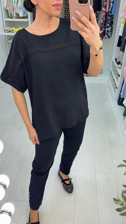 Charley Plain Lace Detailed Loose Fit Top