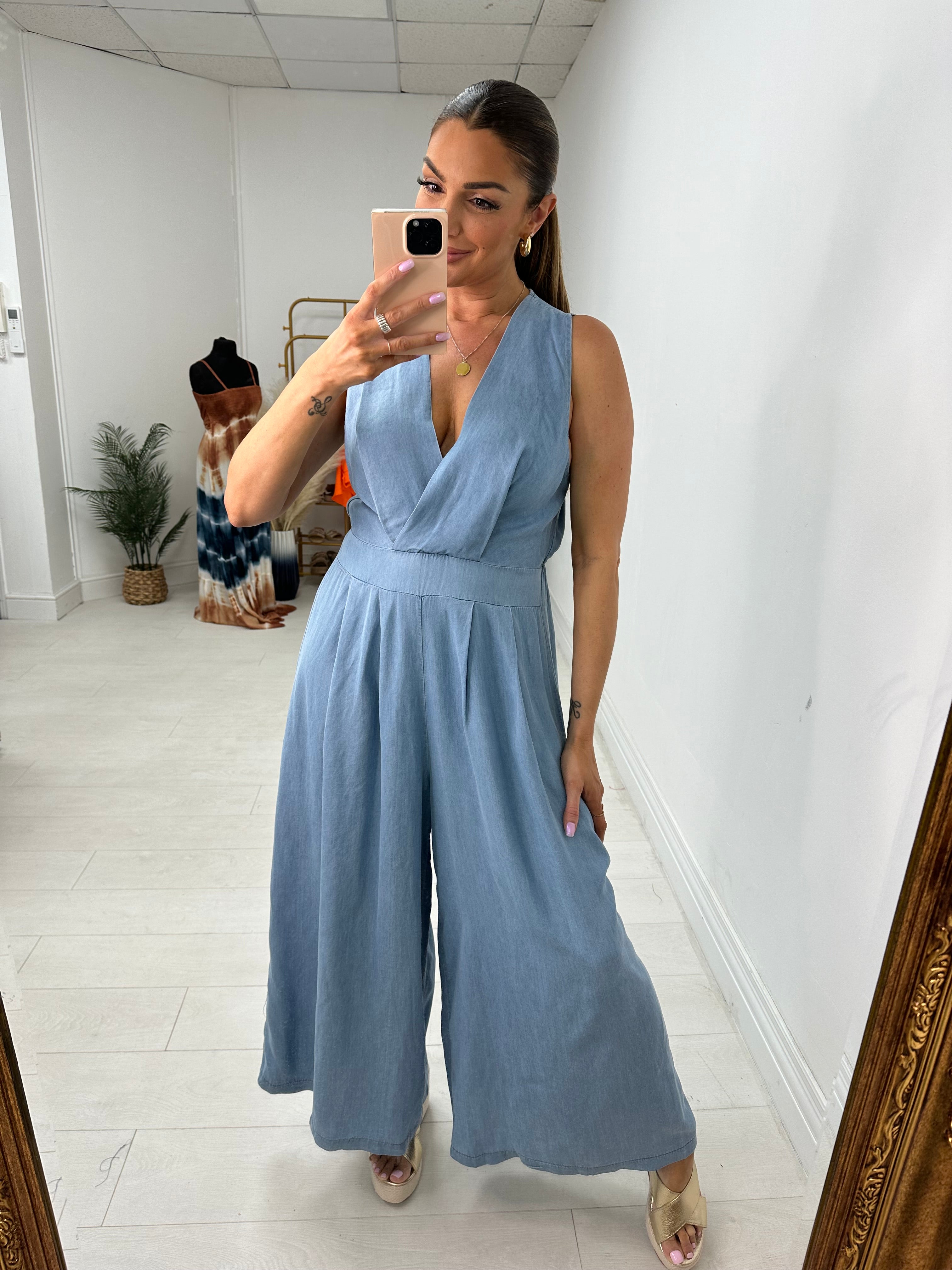 Venezia Wide Leg Denim Jumpsuit