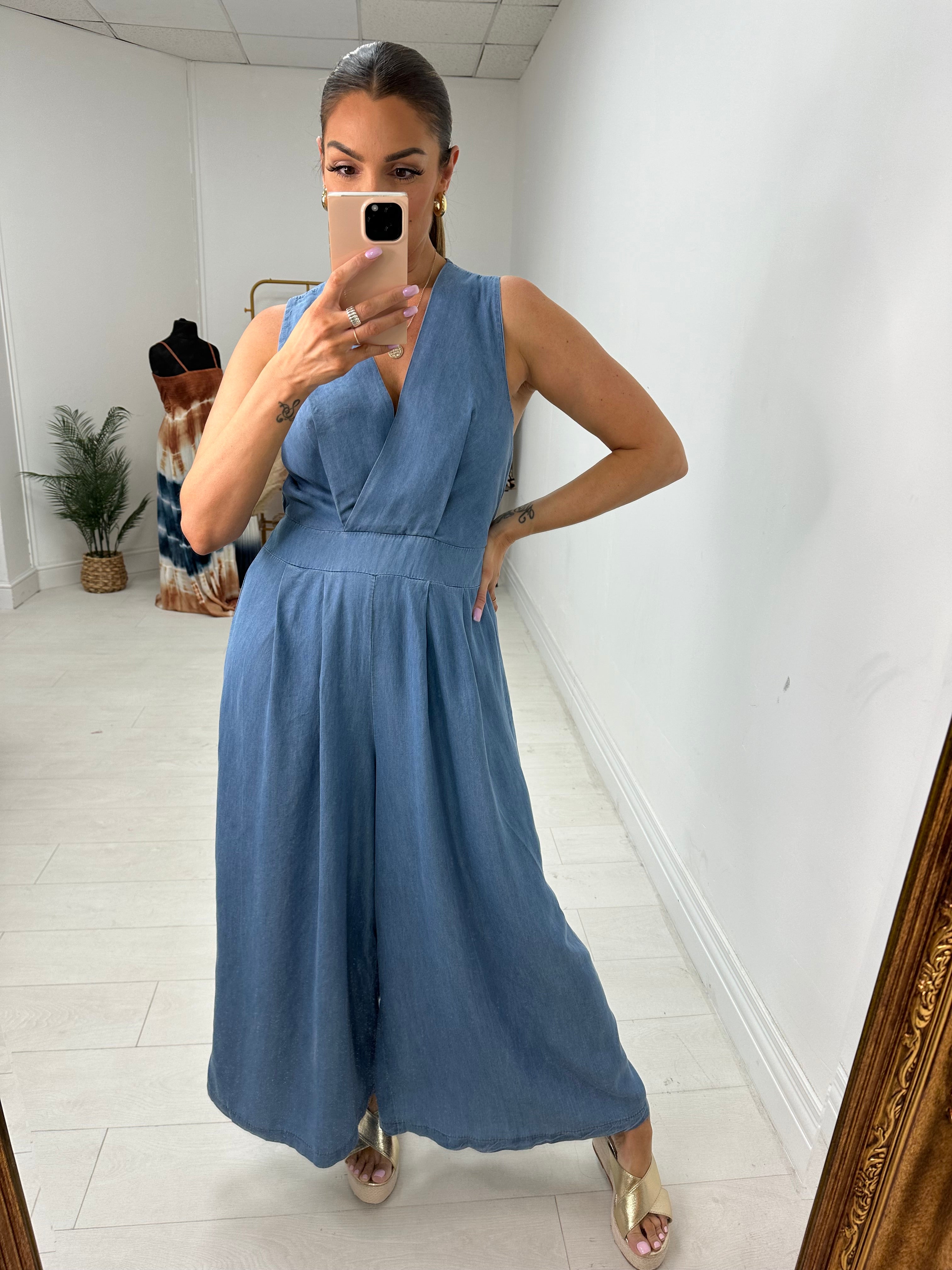 Venezia Wide Leg Denim Jumpsuit