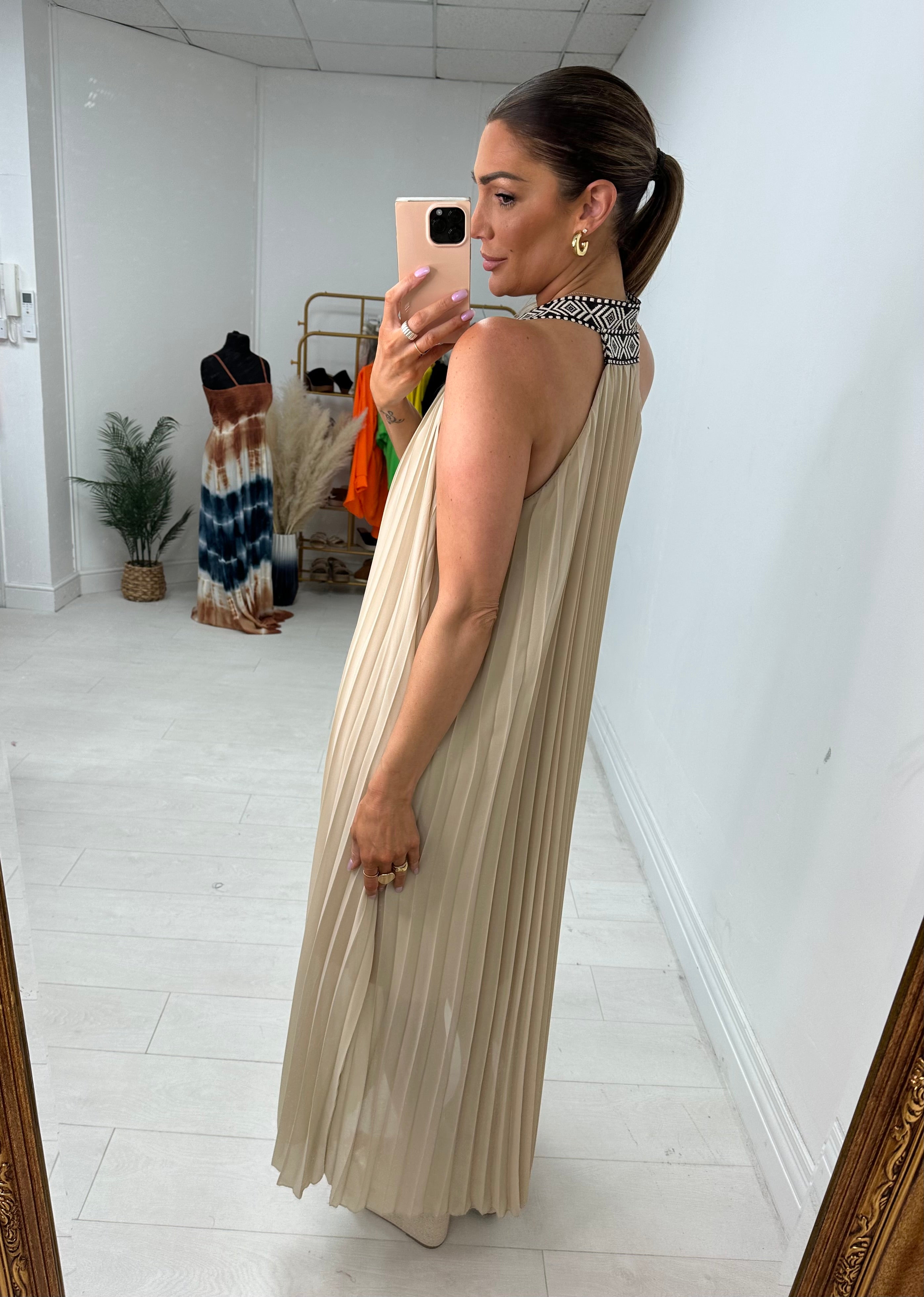 Loretta Pleated Racerback Maxi Dress