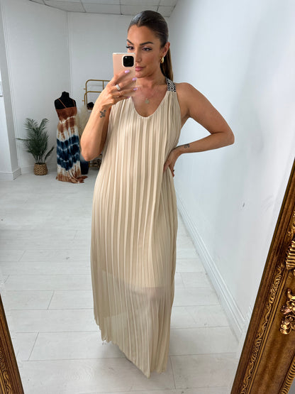 Loretta Pleated Racerback Maxi Dress