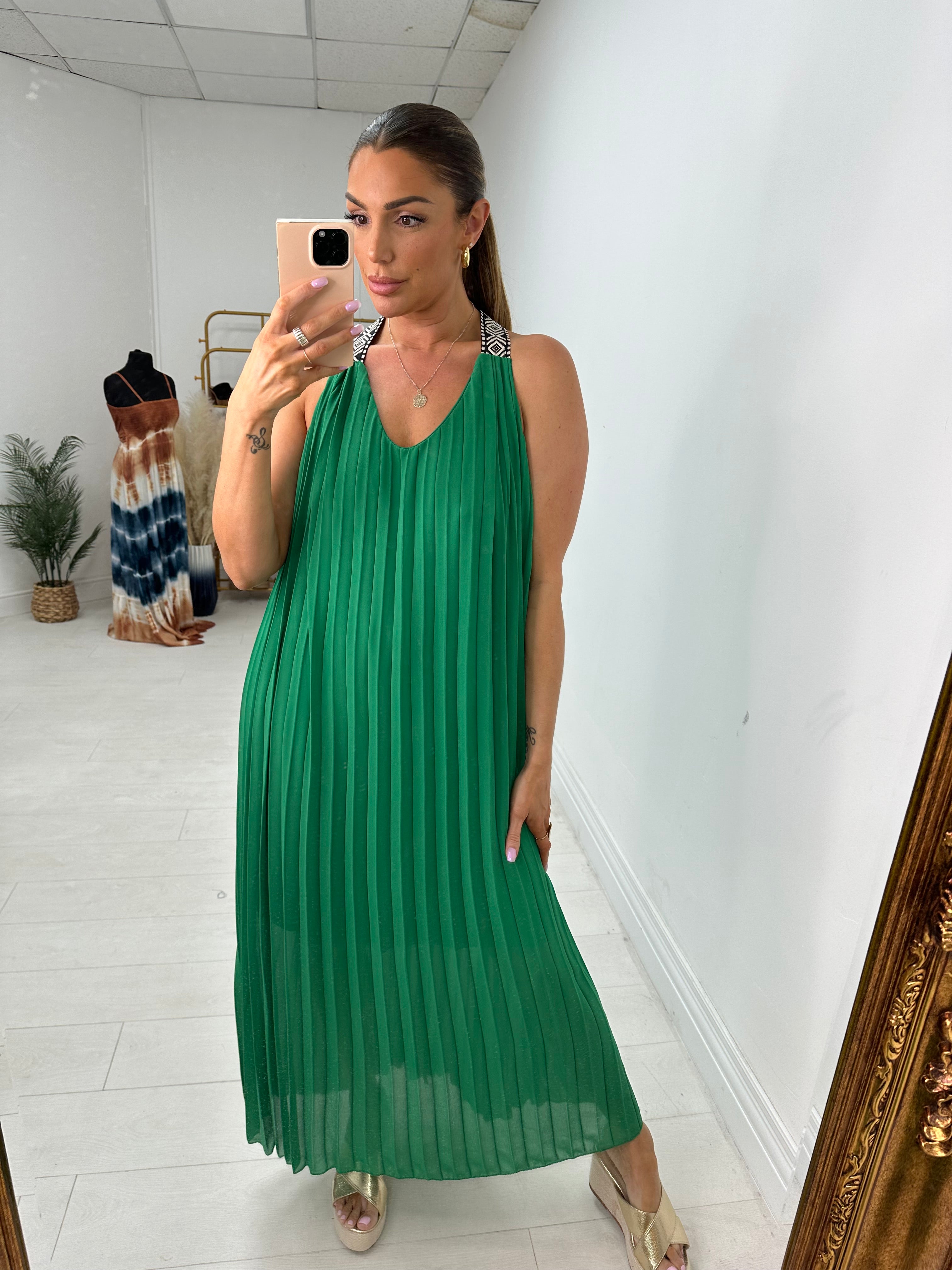Loretta Pleated Racerback Maxi Dress