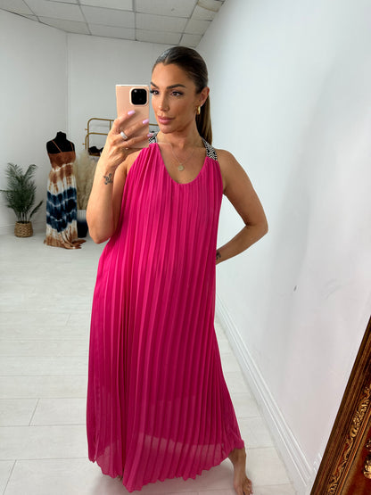 Loretta Pleated Racerback Maxi Dress