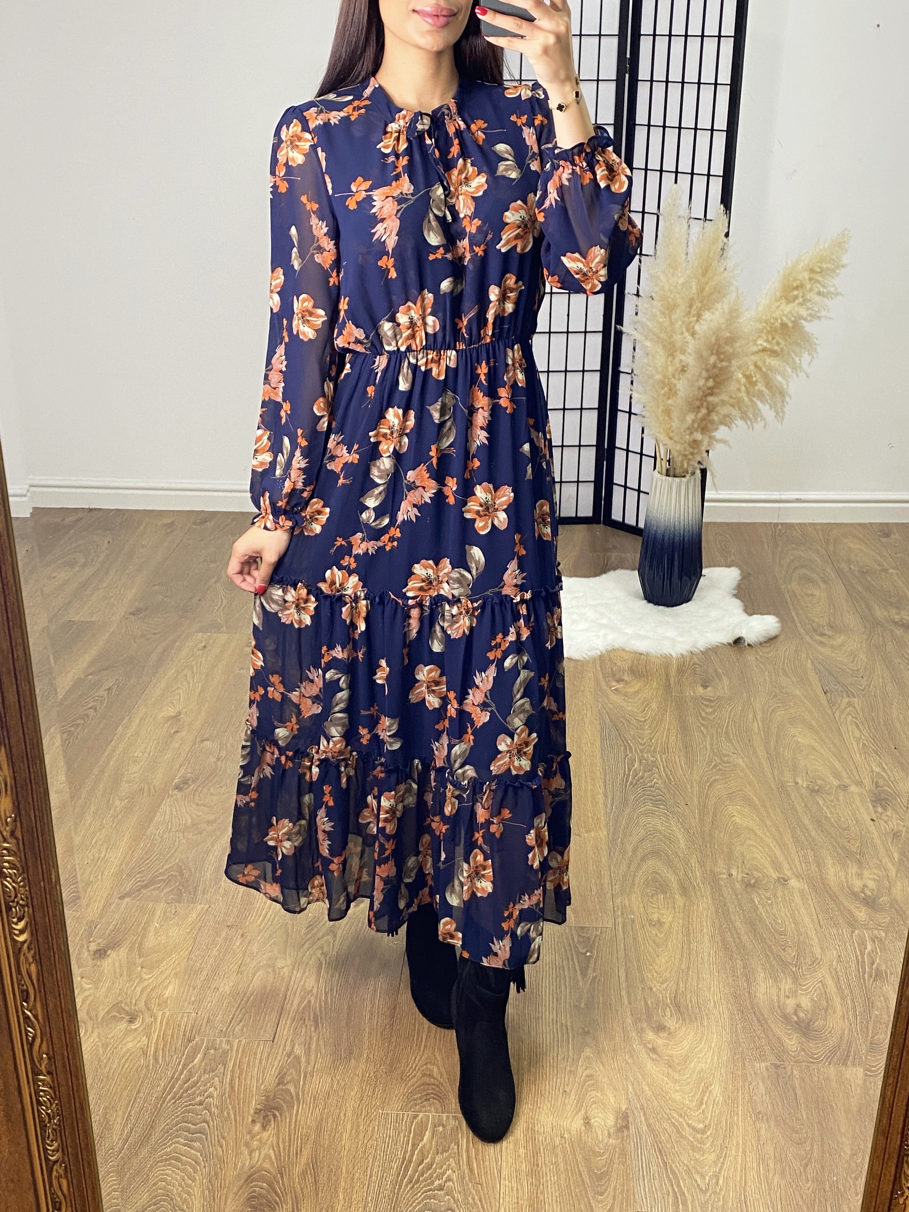 Gavriel Pussy Bow Neck Tiered Maxi Dress