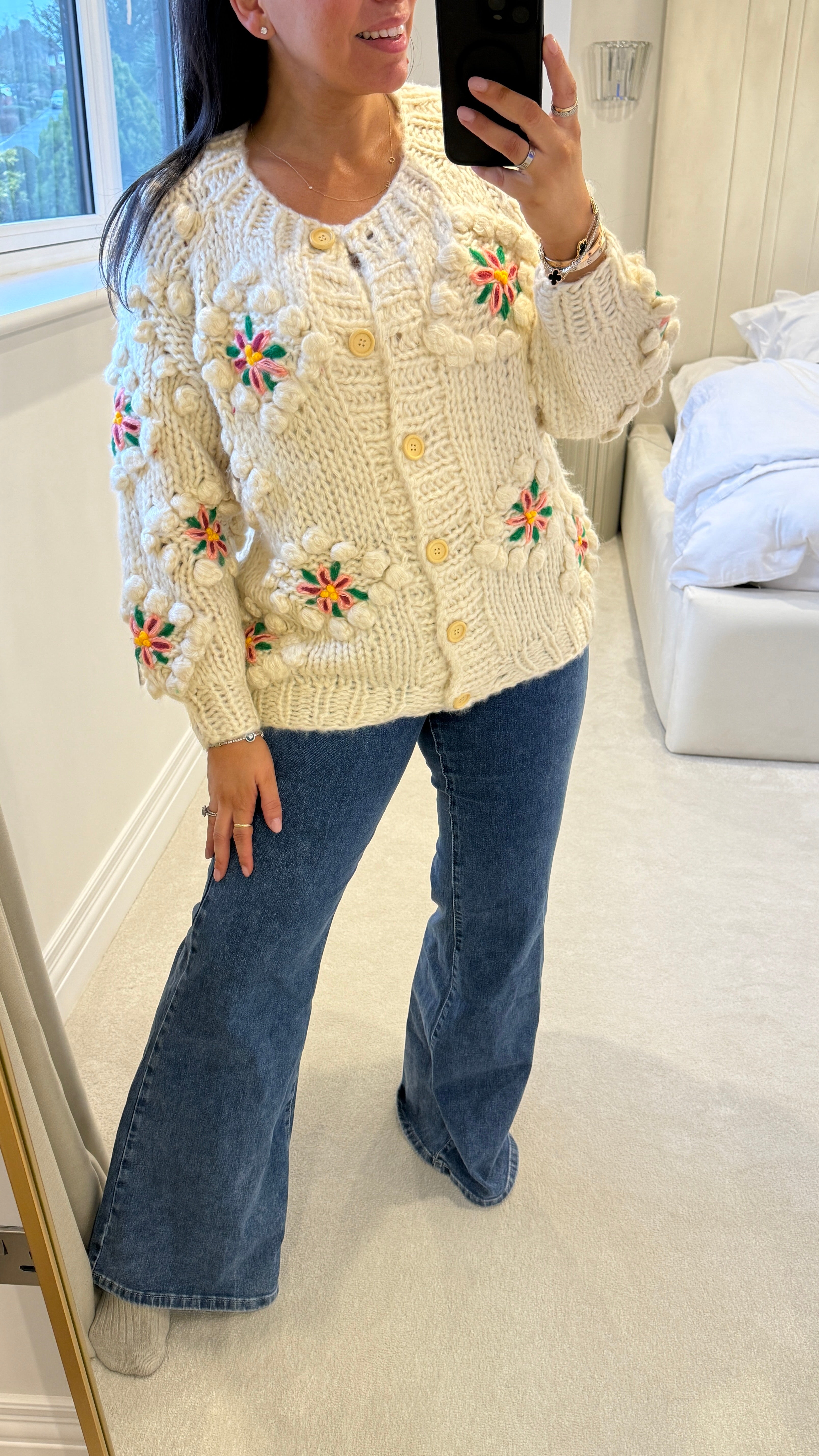 Natalie Chunky Floral Detailed Knit Cardigan