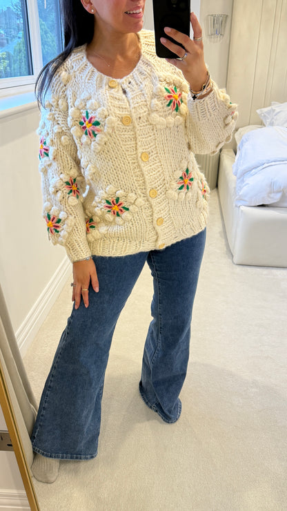 Natalie Chunky Floral Detailed Knit Cardigan