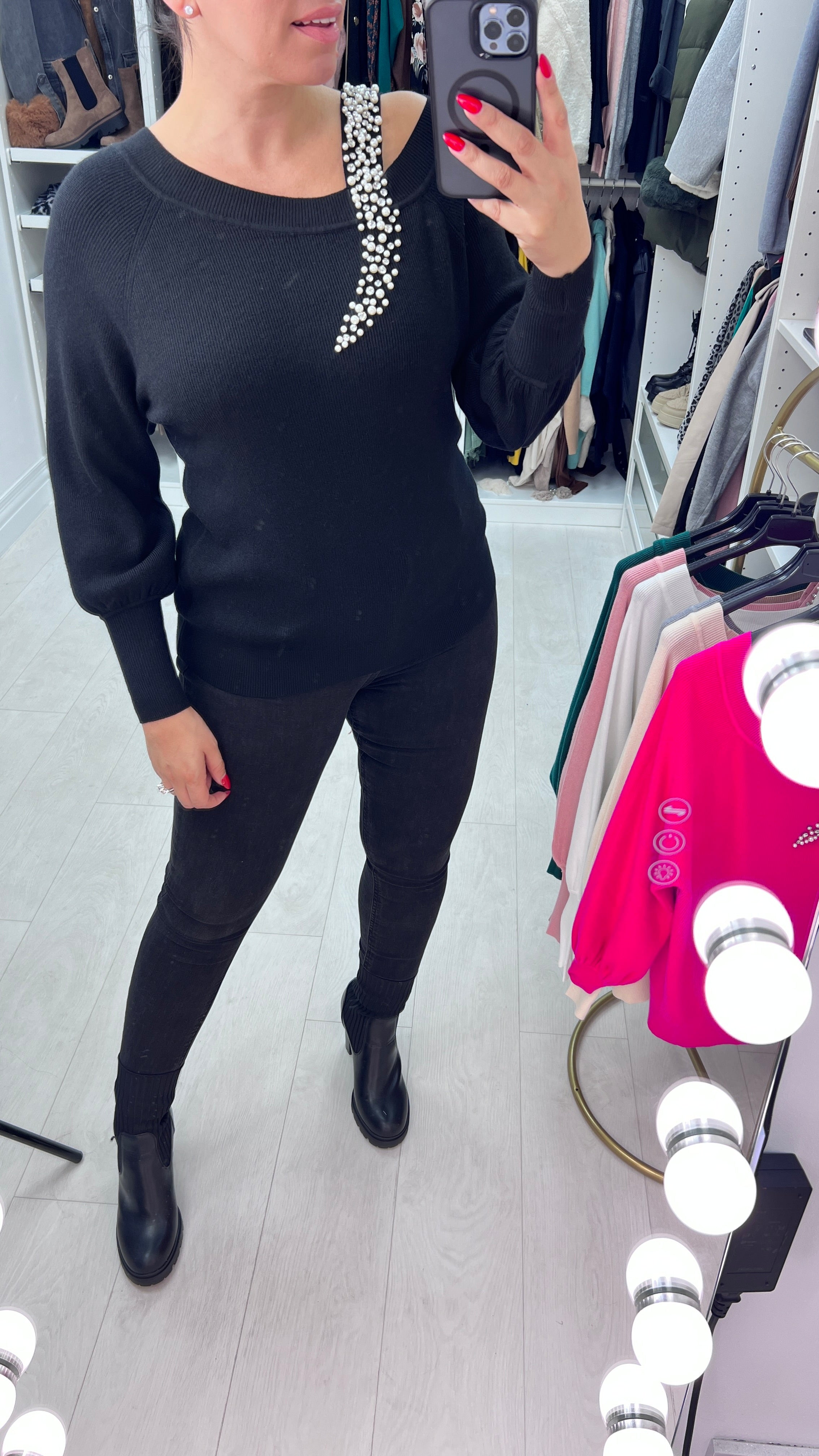 Nisha Diamante Pearl Link Knit Jumper