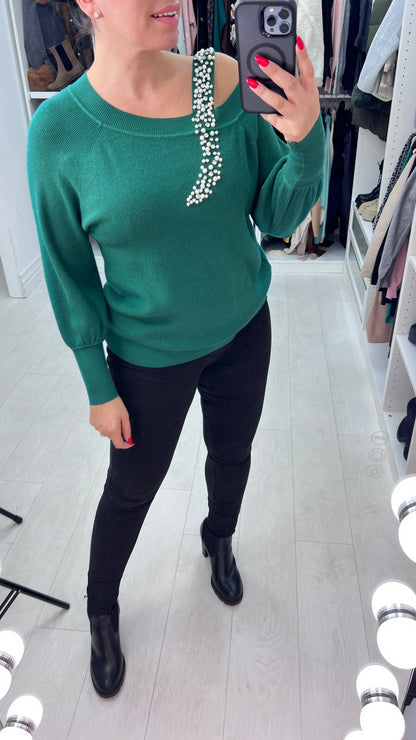 Nisha Diamante Pearl Link Knit Jumper