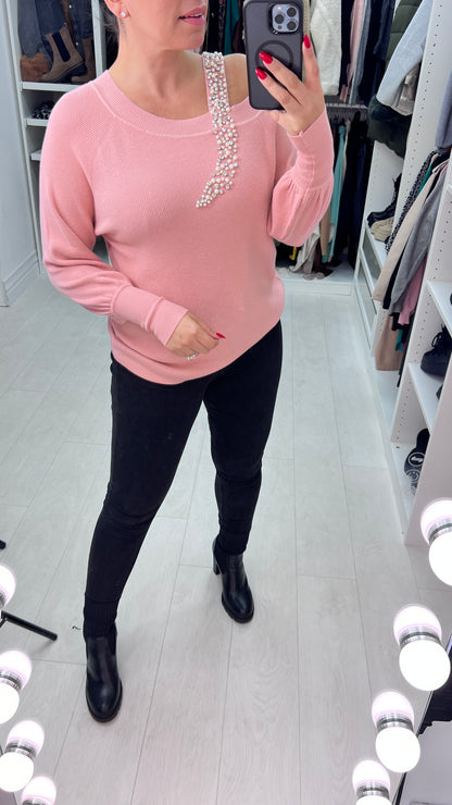 Nisha Diamante Pearl Link Knit Jumper