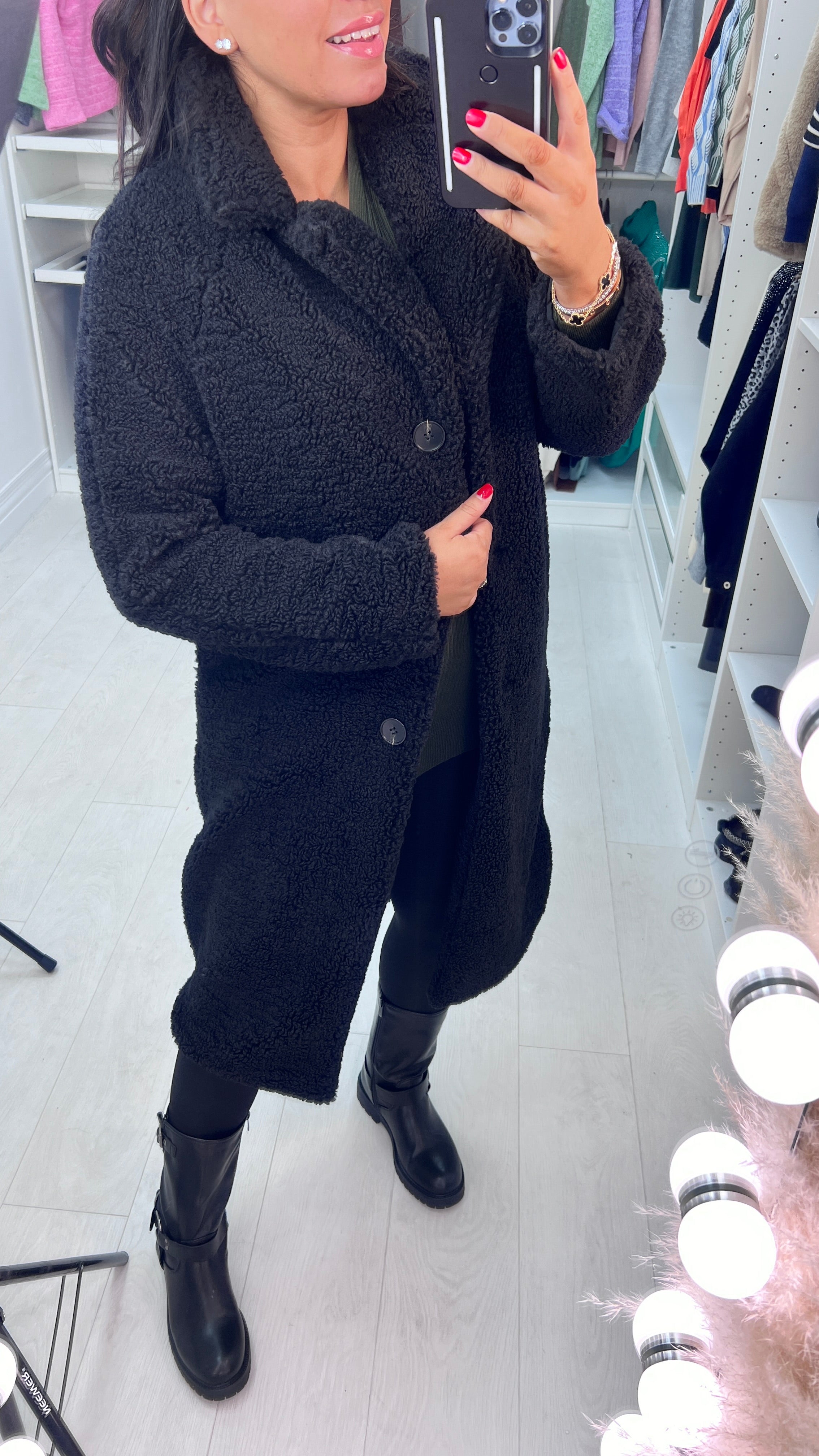 Ohanna Black Teddy Long Coat