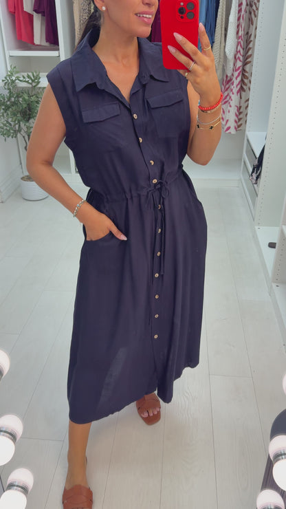 Vivianne Plain Drawstring Waist Shirt Dress