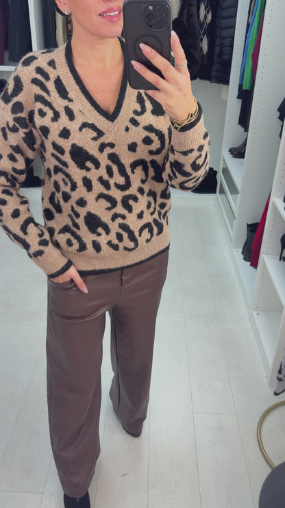 Archer Leopard Print V Neck Jumper