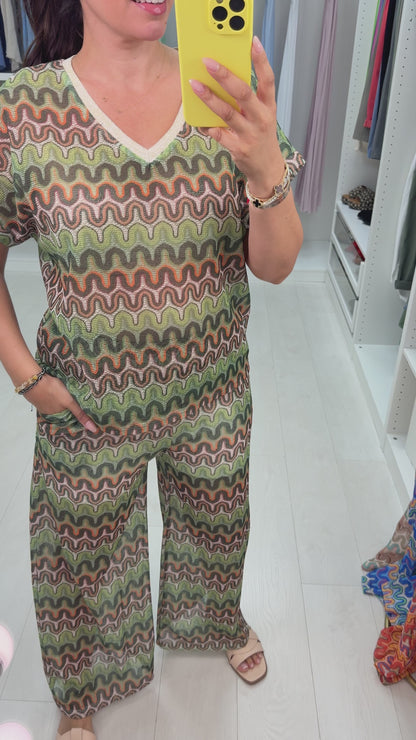 Annalise Abstract Print  V Neck Waffle Co-Ord Set