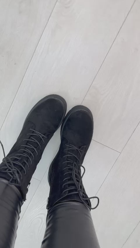 Load video: Frankie Faux Suede Lace Detail Platform Boots