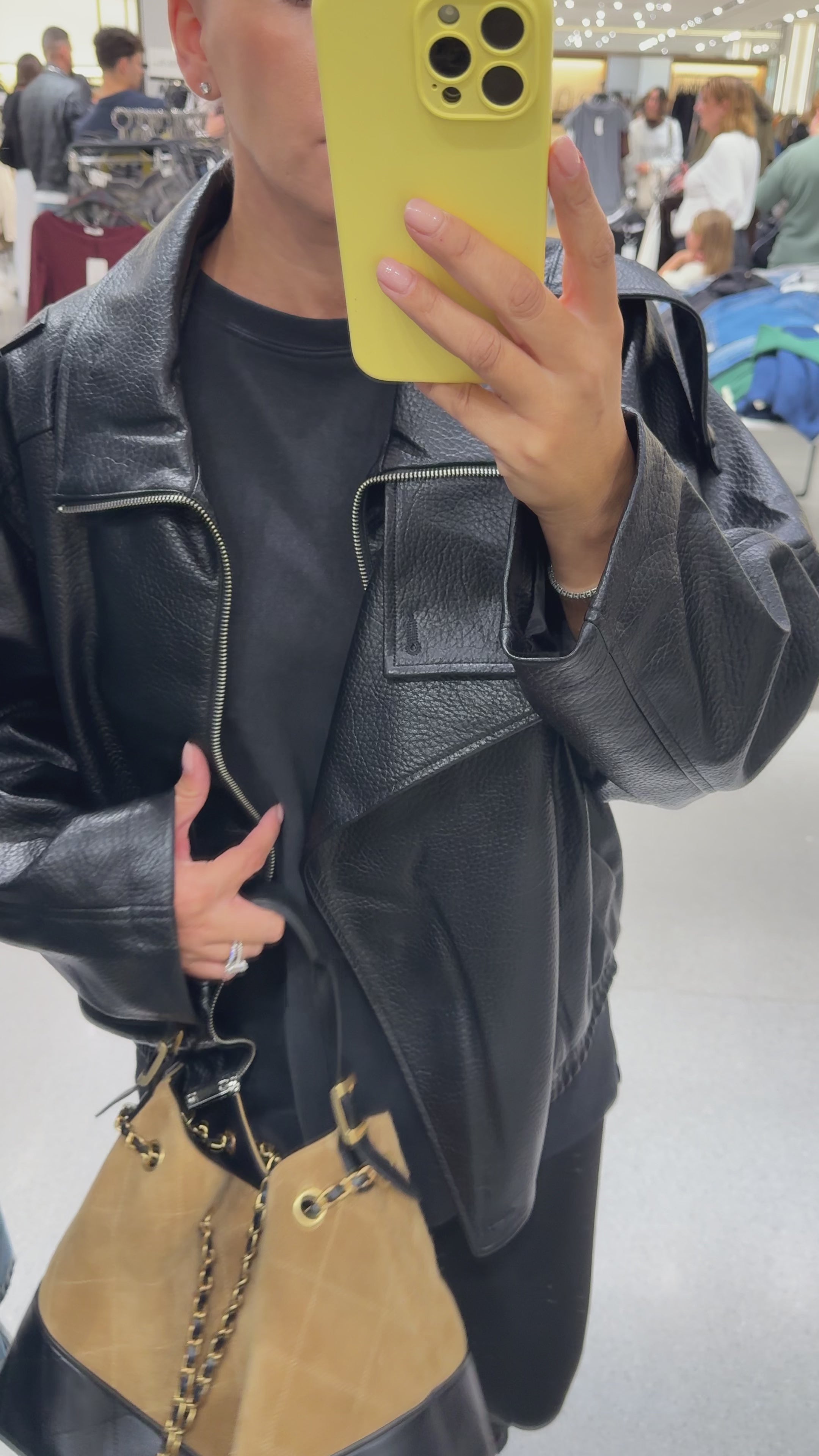 Load video: Onyx Black Faux Leather Biker Jacket