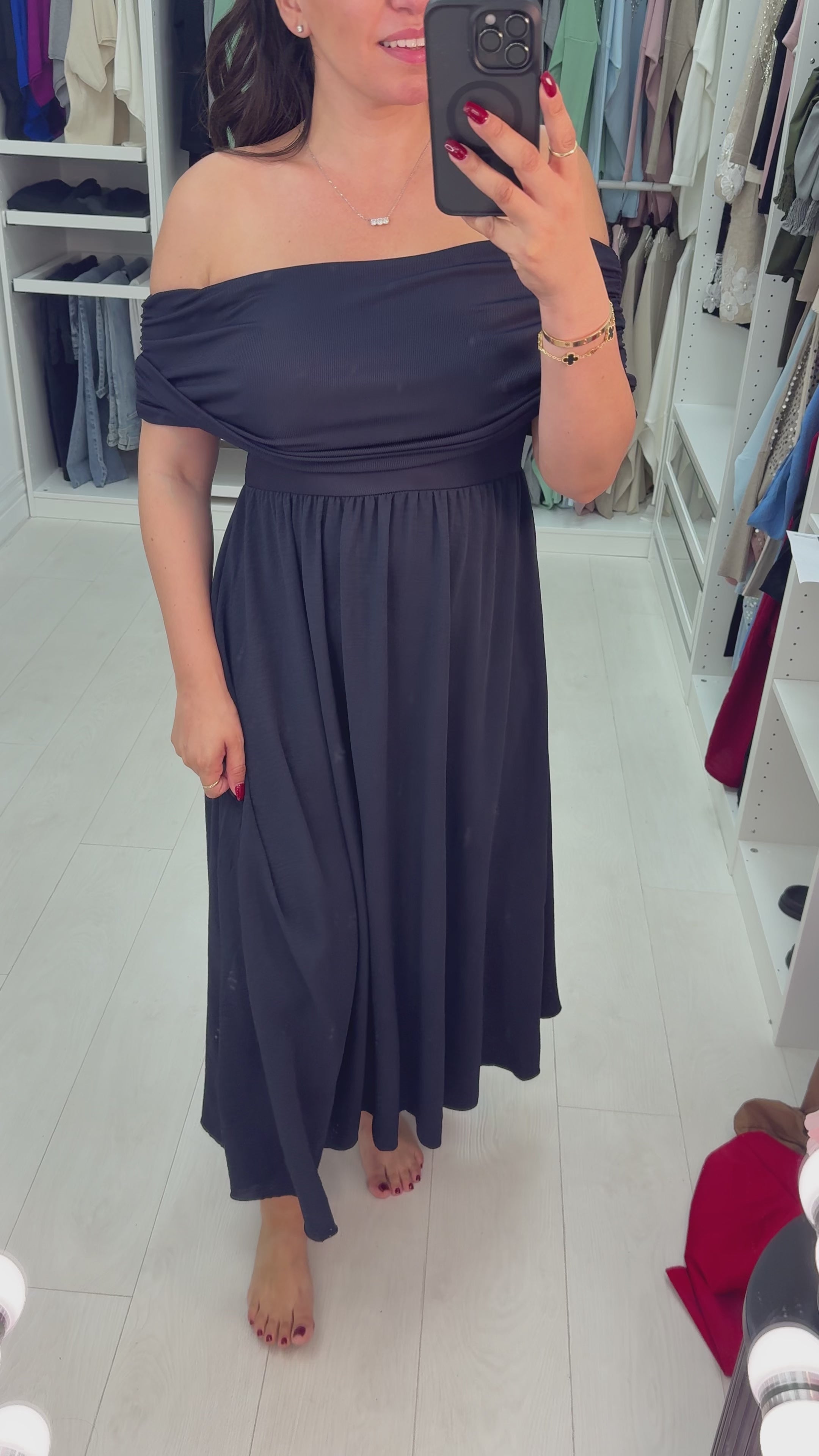 Alexandria Plain Bardot Poplin Maxi Dress