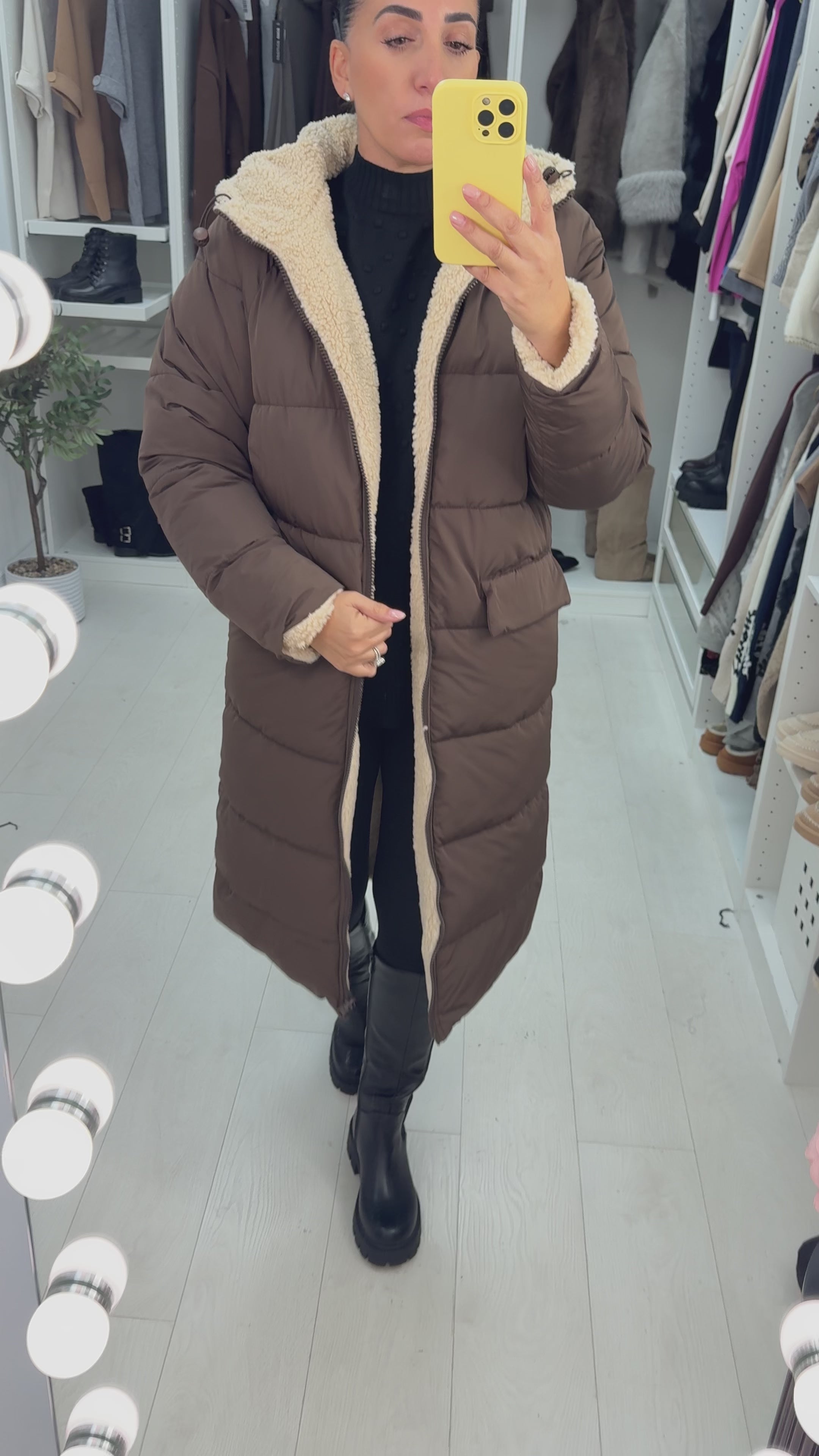 Nina Teddy & Puffer Reversible Longline Coat
