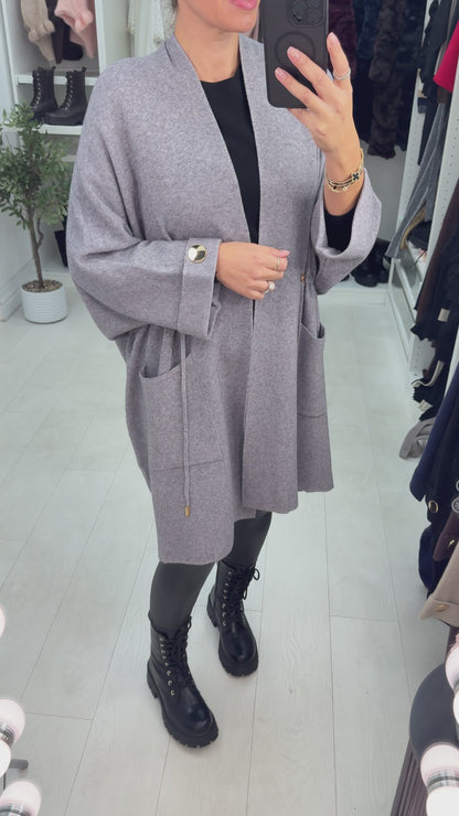 Vinya Plain Tie Waist Knit Cardigan