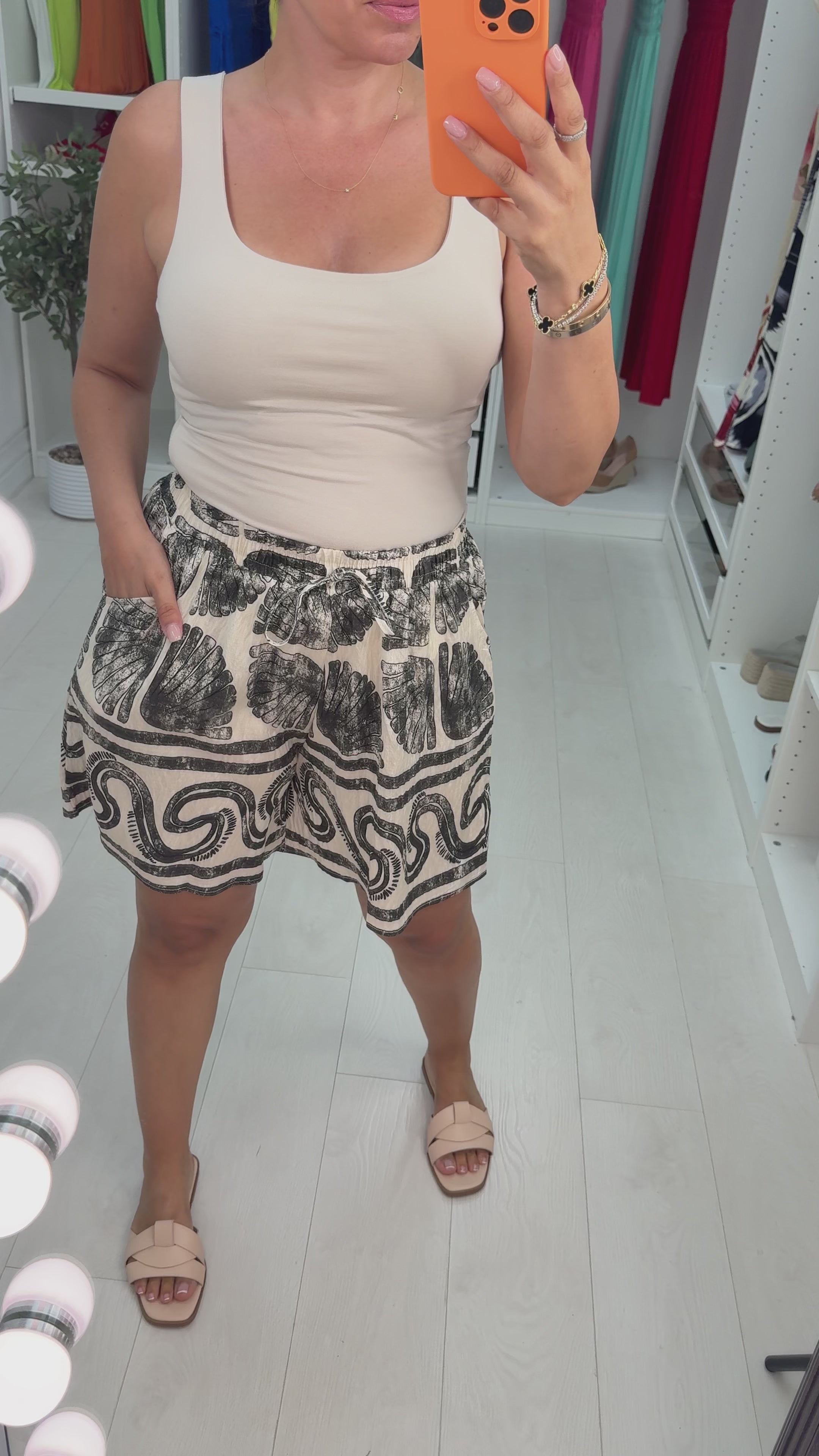 Load video: Zosia Mosaic Print Elasticated Waist Shorts