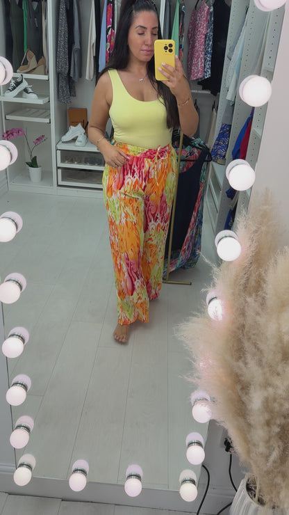 Elkie Multi Coloured Wide Leg Pleated Trousers