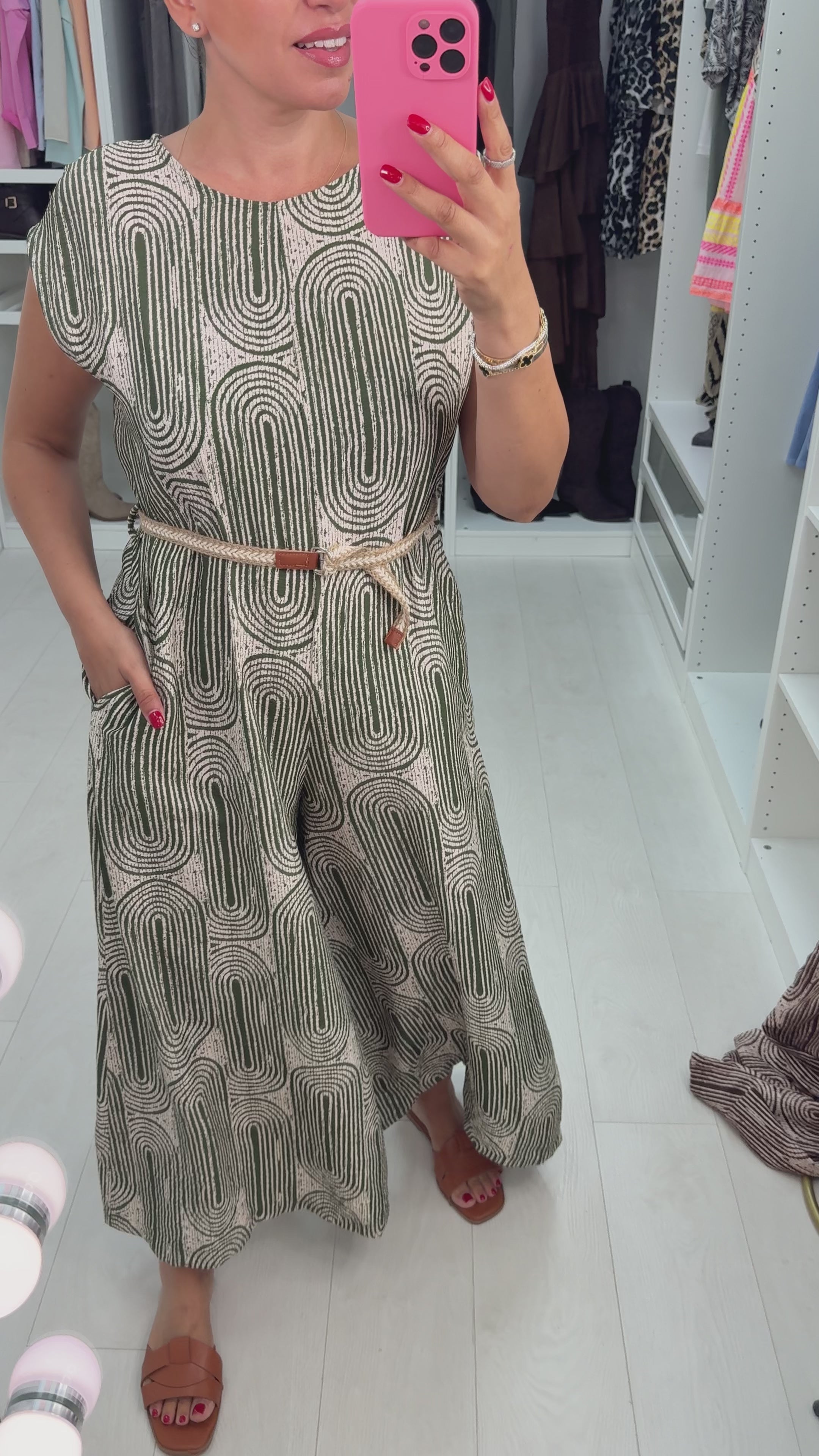 Load video: Leona Abstract Printed Belted Wide Leg Jumpsuit