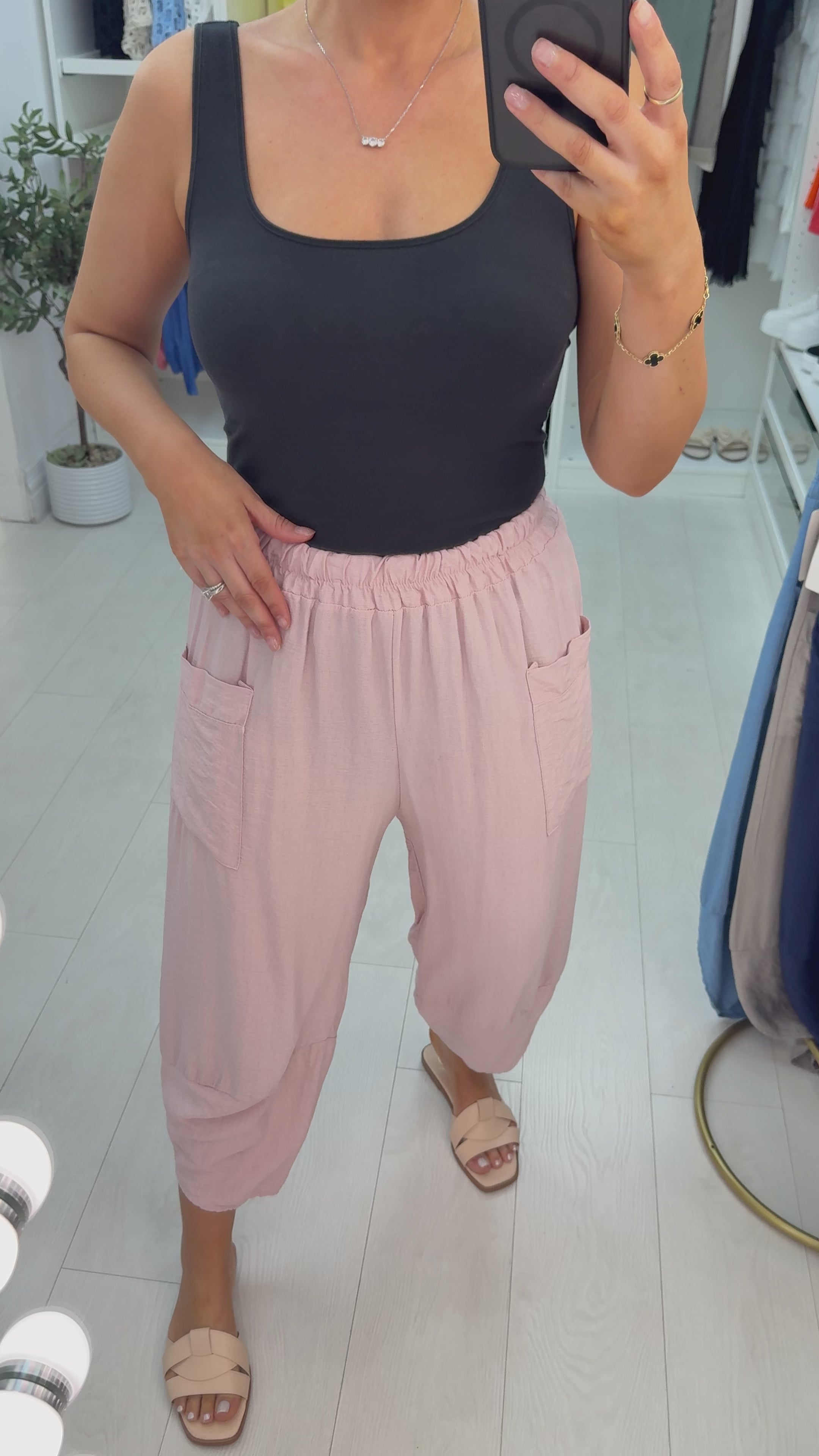 Load video: Izalea Plain Elasticated Waist Carrot Leg Trousers
