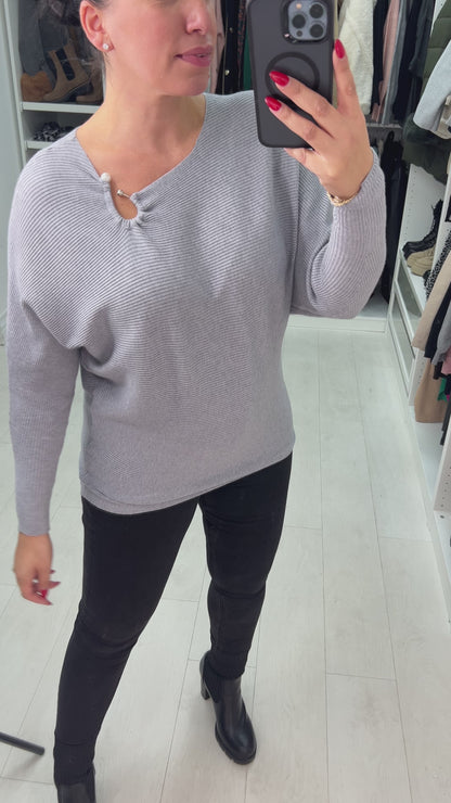 Monica Metal Pearl Detail Ribbed Jumper