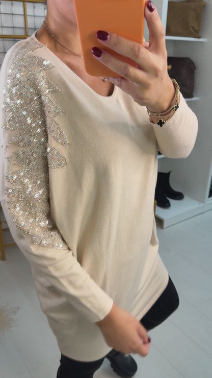 Mireya Embellished Shoulder Longline Jumper