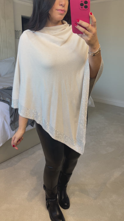 Nevaeh Diamante Trim Poncho Style Jumper