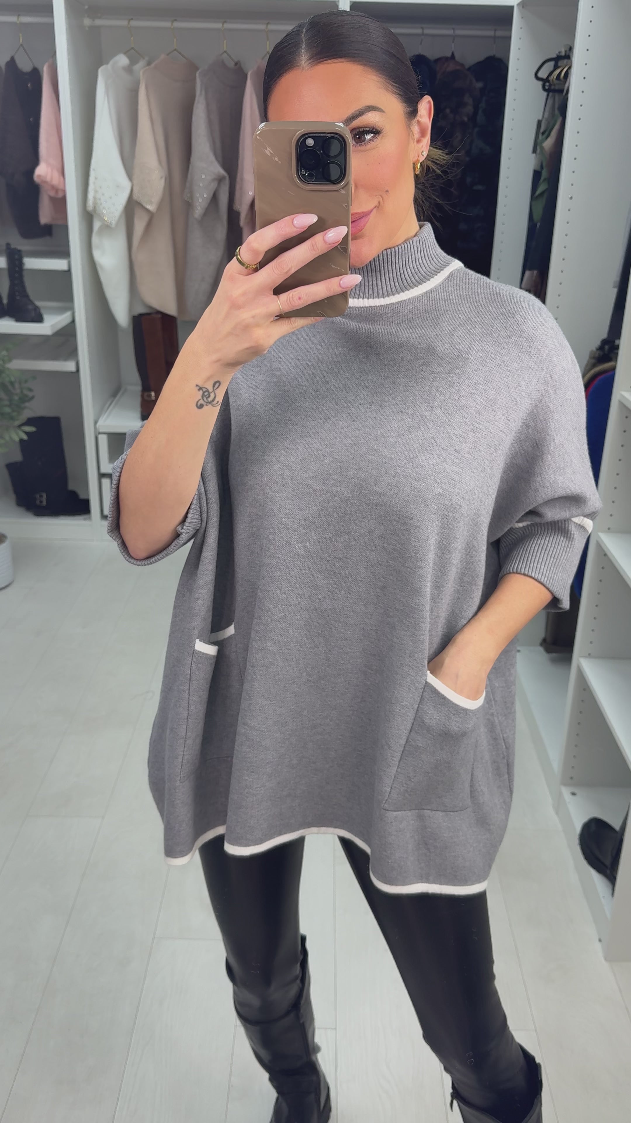 Load video: Suzette Plain Detailed Hem Loose Fit Longline Jumper