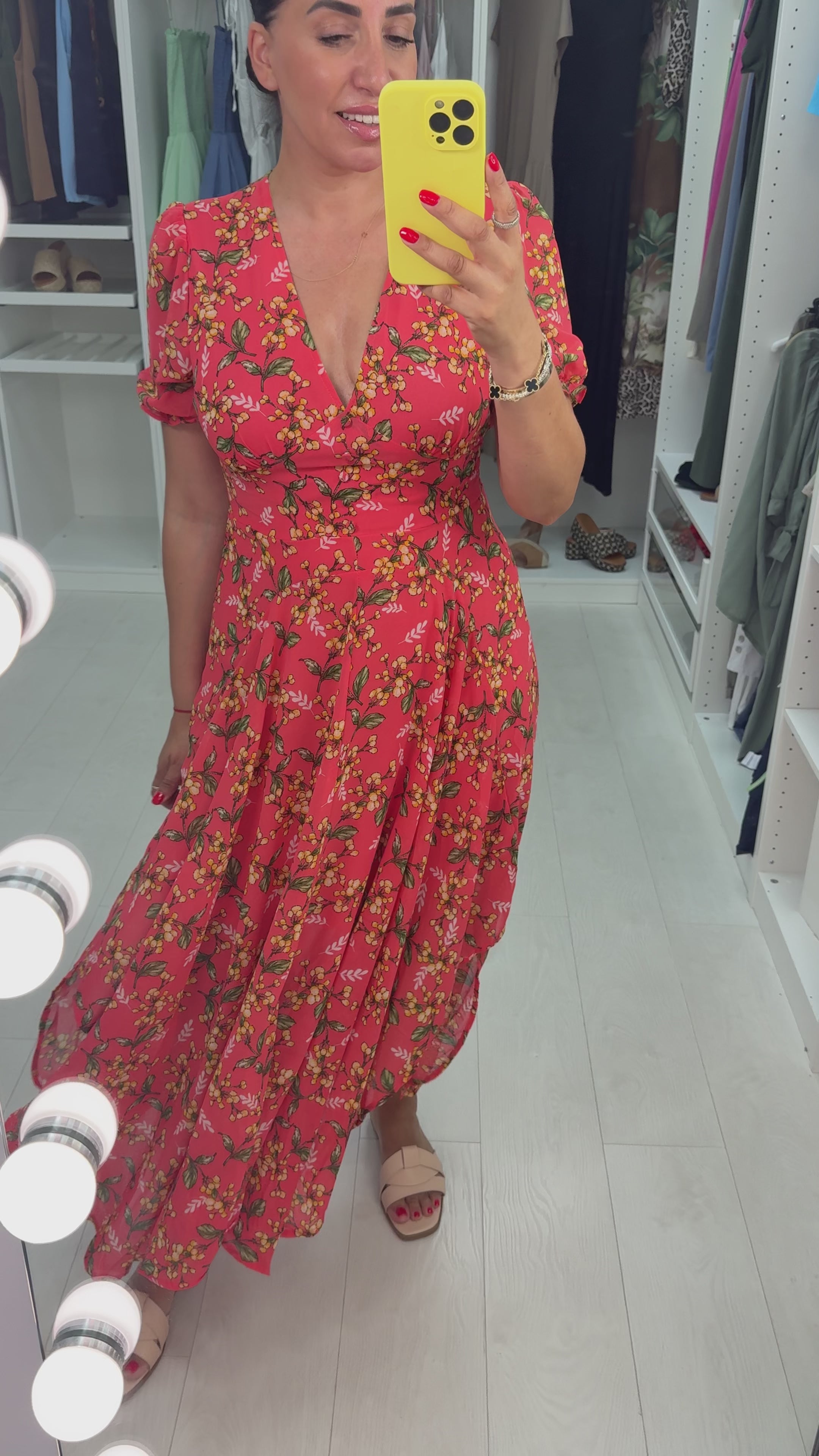 Load video: Kaydence Leaf Print V-Neck Maxi Dress