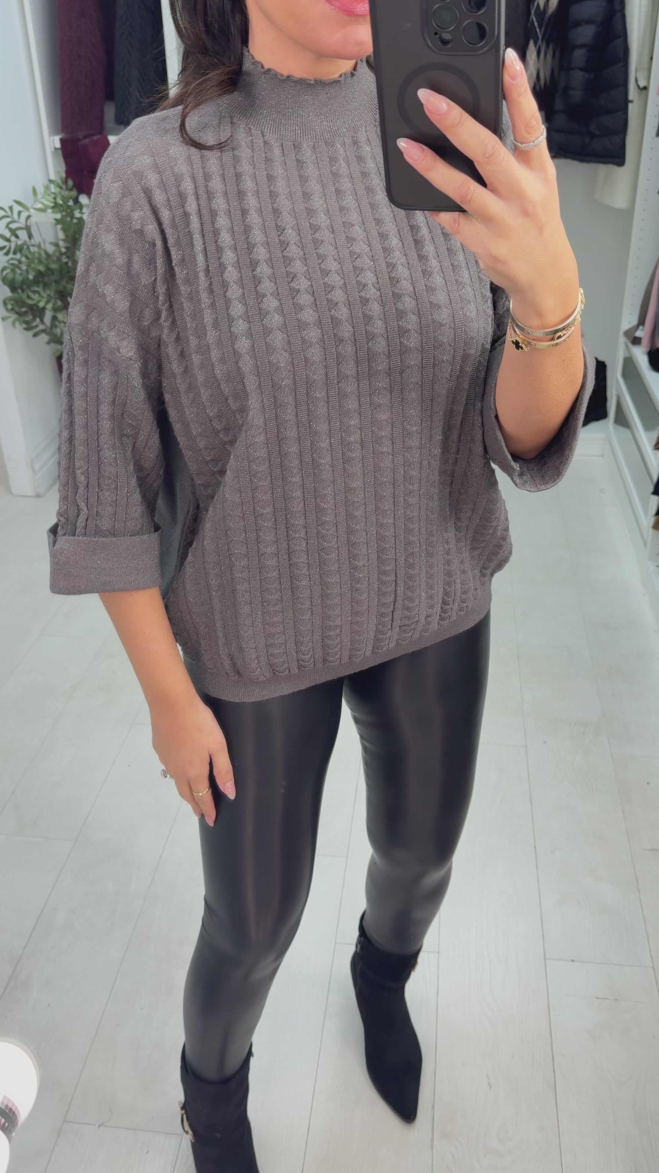 Isanna Textured High Neck Lurex Jumper