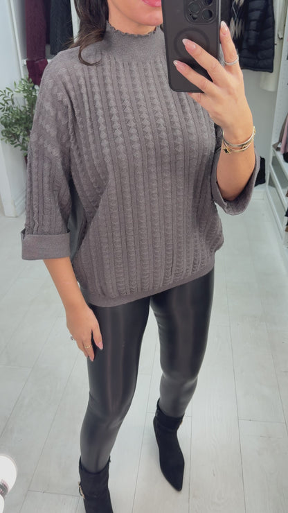 Isanna Textured High Neck Lurex Jumper