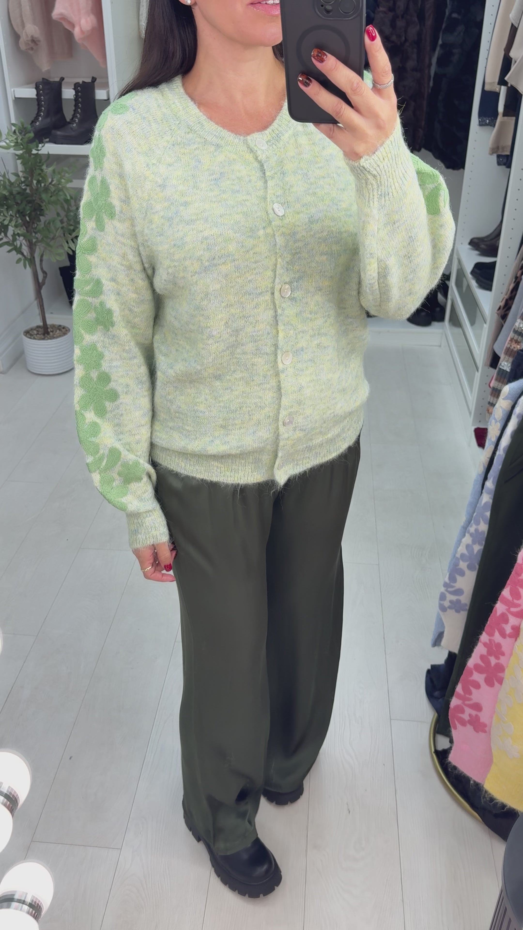 Load video: Camila Floral Sleeve Super Soft Cardigan