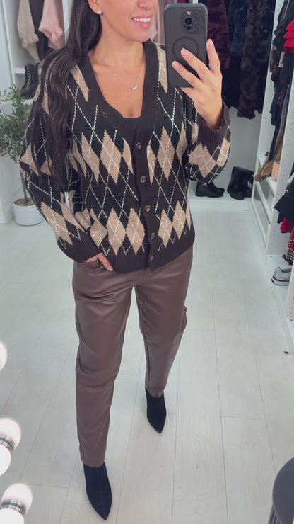 Loula Argyle Button Front Cardigan