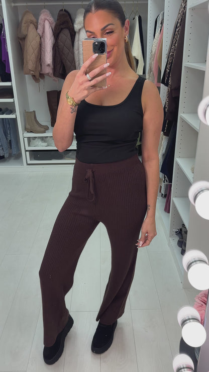 Lynette Plain Zig Zag Knit Wide Leg Trousers