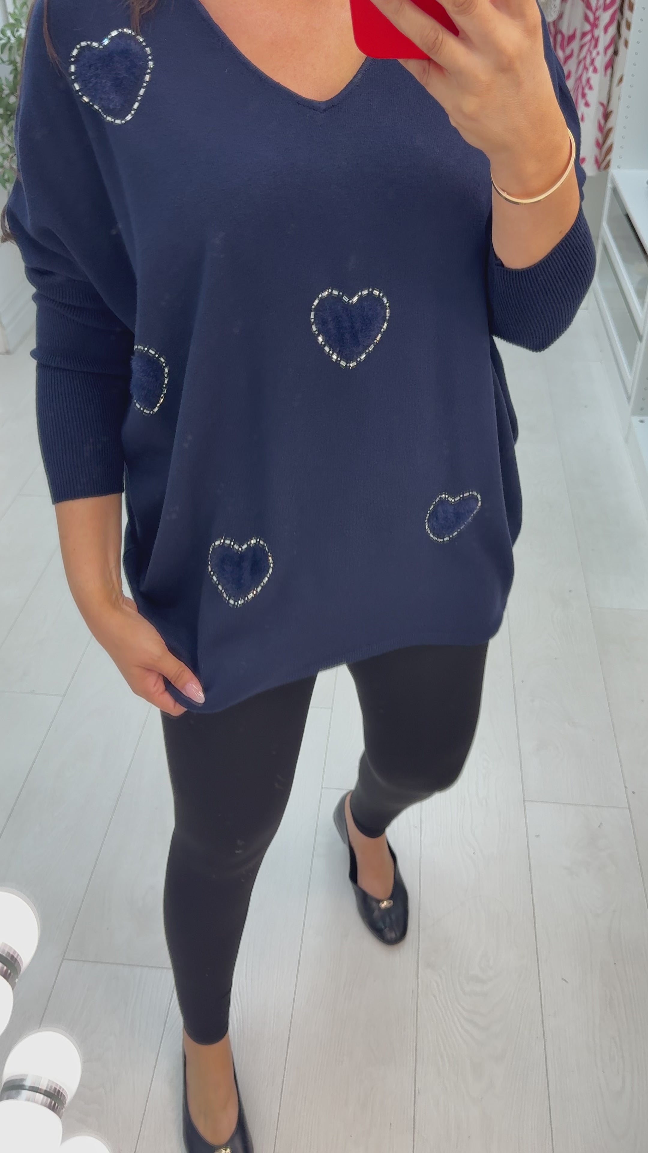 Avalena Embellished Heart Batwing Loose Fit Jumper