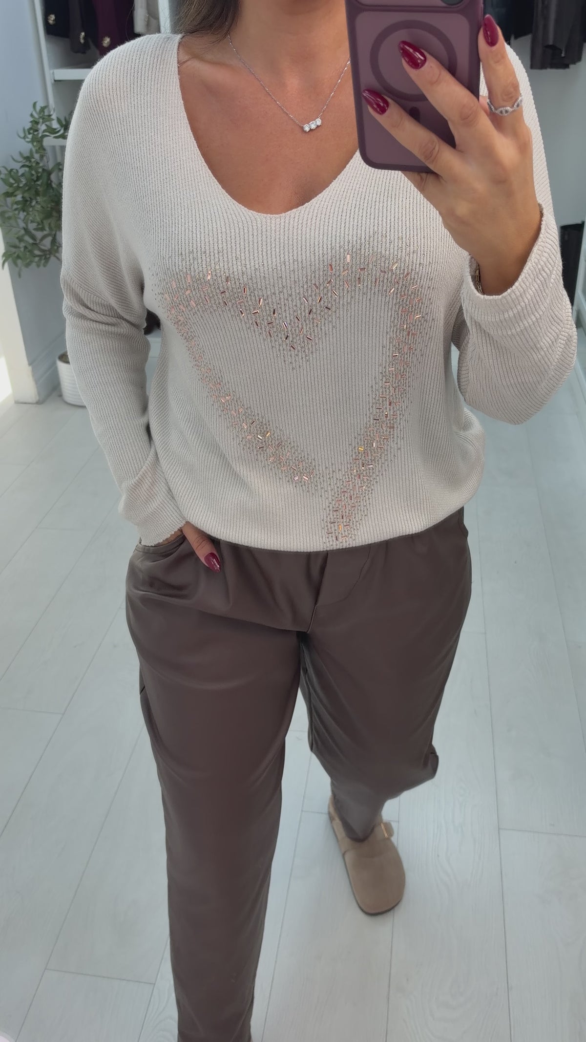 Load video: Mella Embellished Heart Loose Fit Jumper