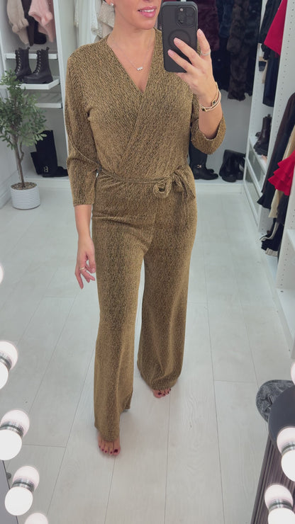 Bessie Lurex Tie Waist Wide Leg Jumpsuit