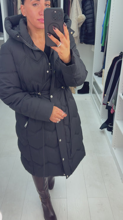 Alexandria Toggle Waist Hooded Longline Coat