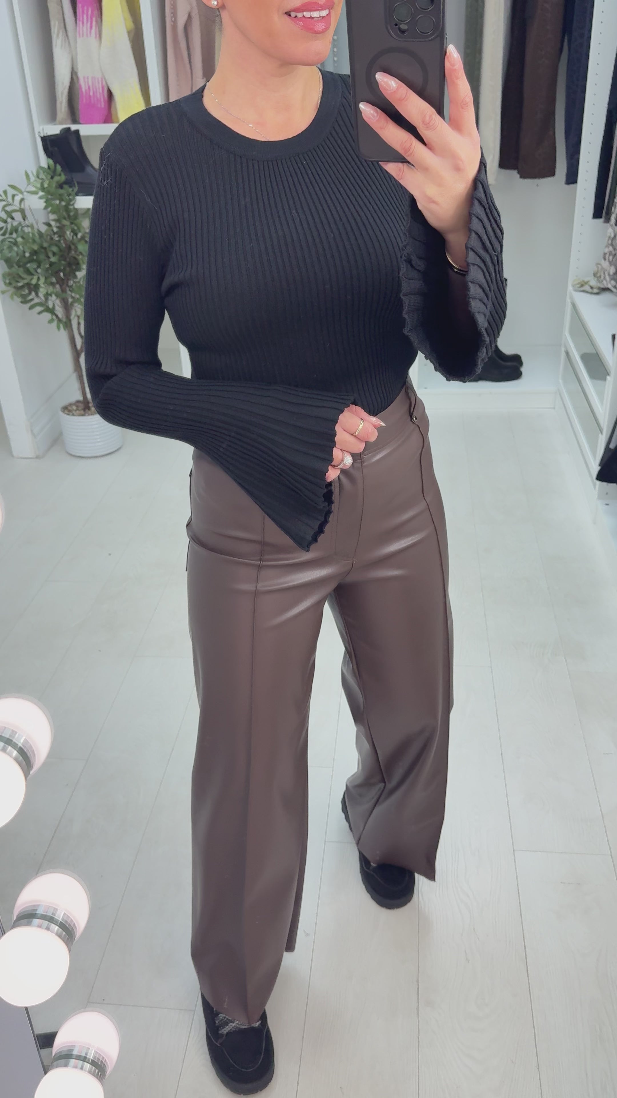 Load video: Felis Leather Look Wide Leg Trousers