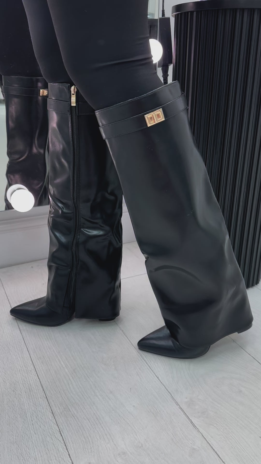 Anya Lock Detail Knee High Heeled Boot