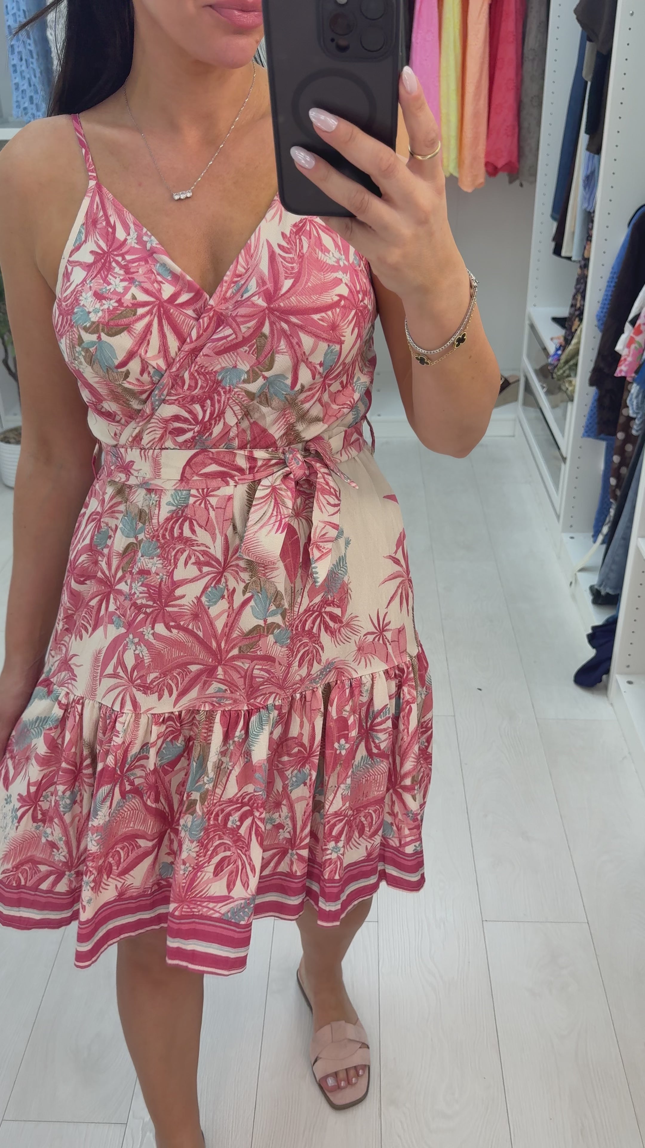 Load video: Larsa Palm Tree Print Strappy Midi Dress