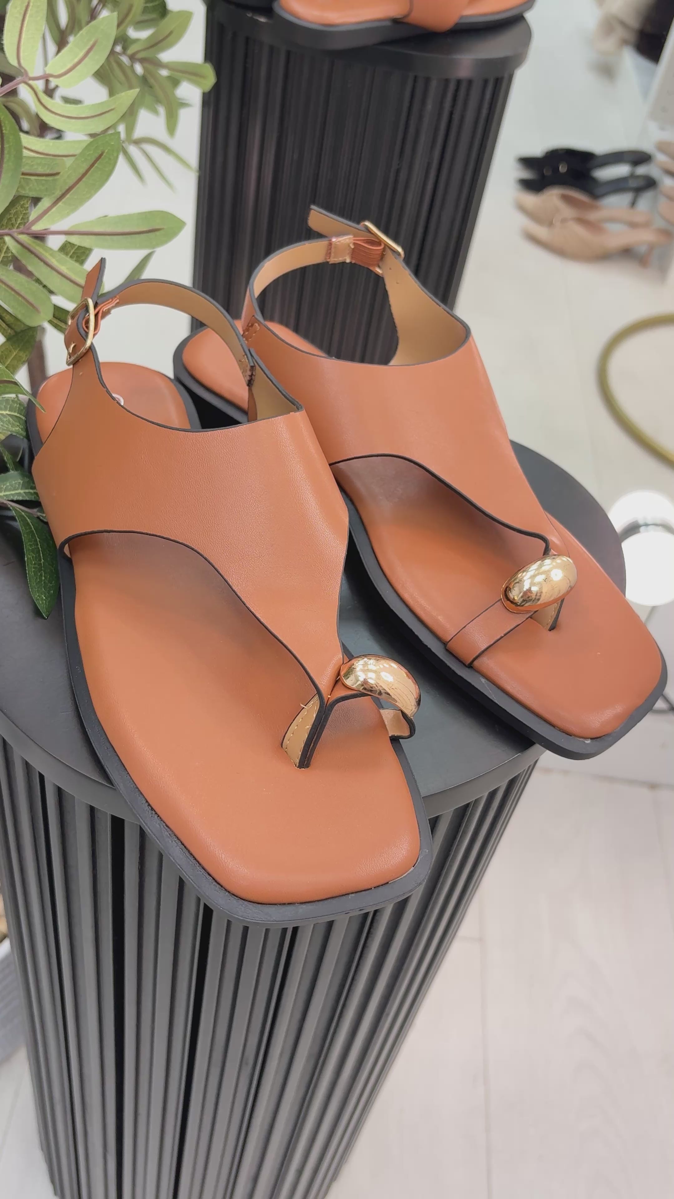 Load video: Tazia Faux Leather Square Toe Sandals