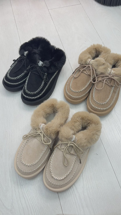 Gail Faux Suede Stitch Hem Detailed Clogs