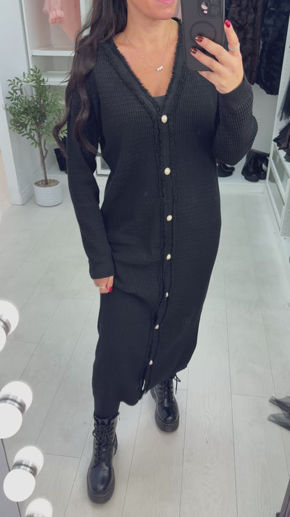 Samira Pearl Button Detailed Maxi Knit Dress