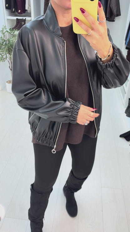 Paulette Faux Leather Zip Front Jacket
