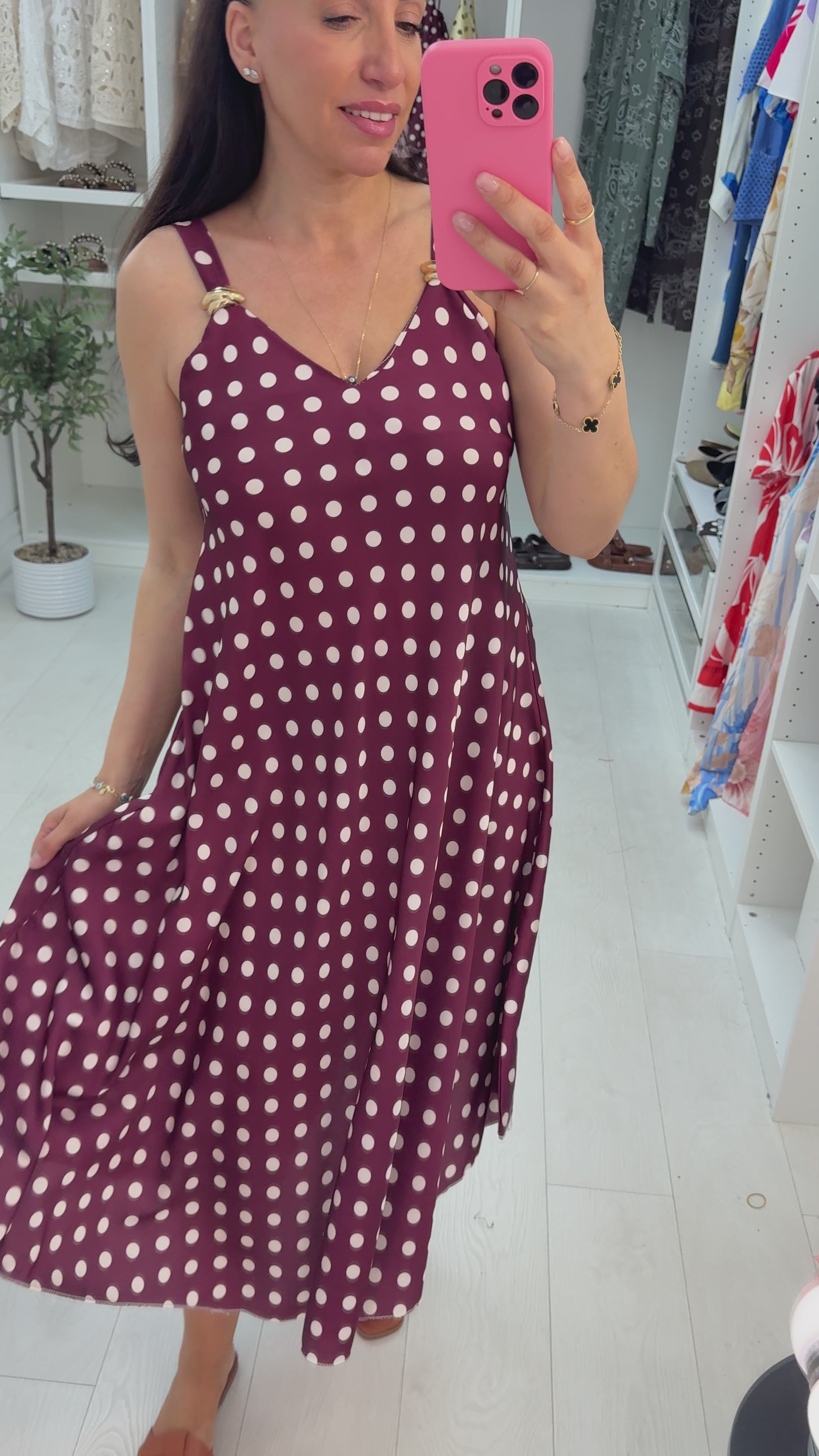 Brinley Polka Buckle Detail Midi Dress