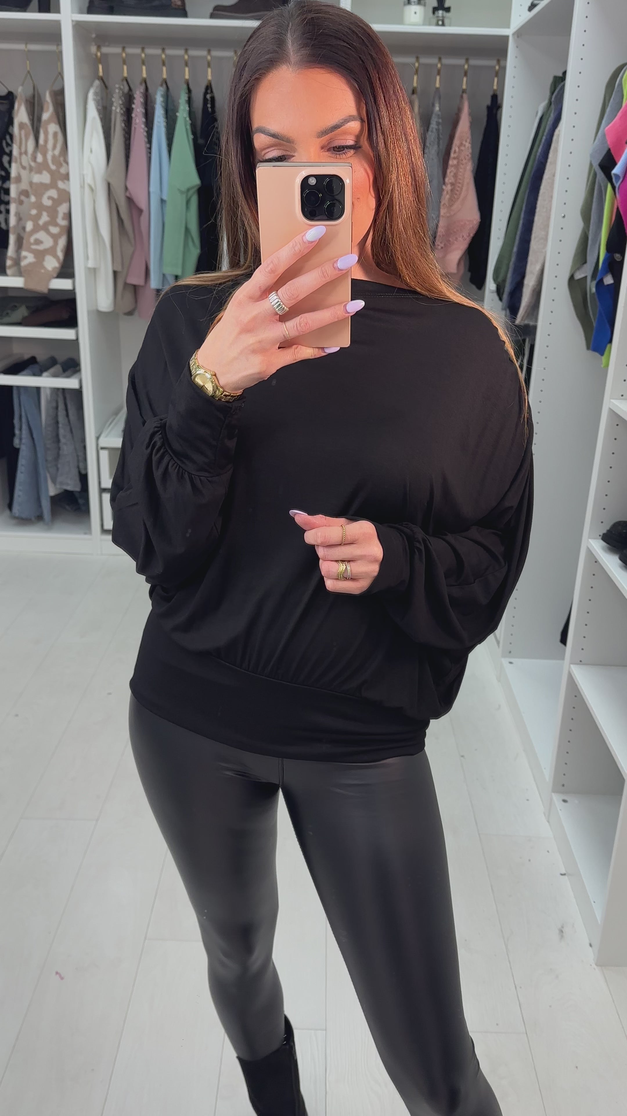 Load video: Hanif Plain Oversized Batwing Sleeve Top