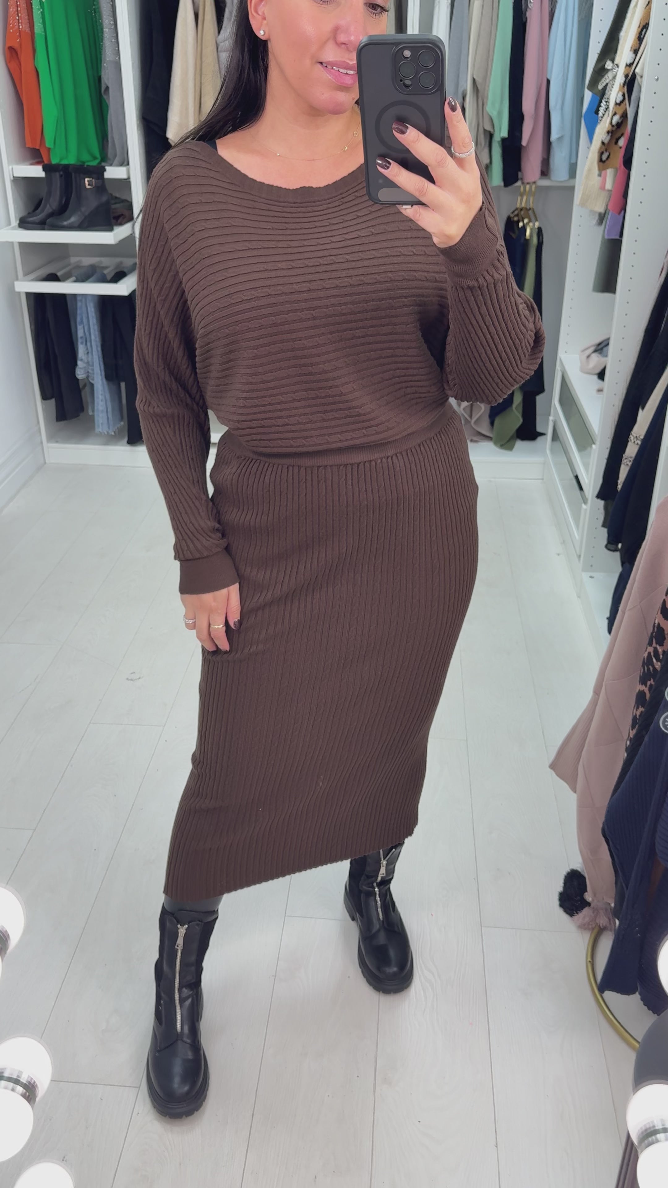 Load video: Freyanne Cable Detail Knitted Skirt Co-Ord Set